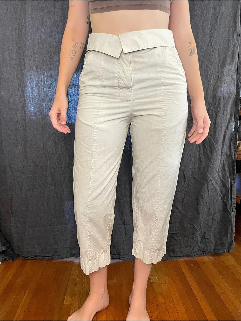 COS Cream Foldover Waist Cropped Trousers High Rise Sz 6